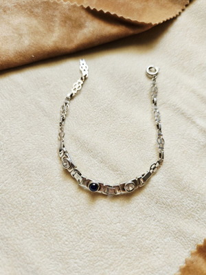 Silver bracelet 925 with dark blue and white stones, vintage