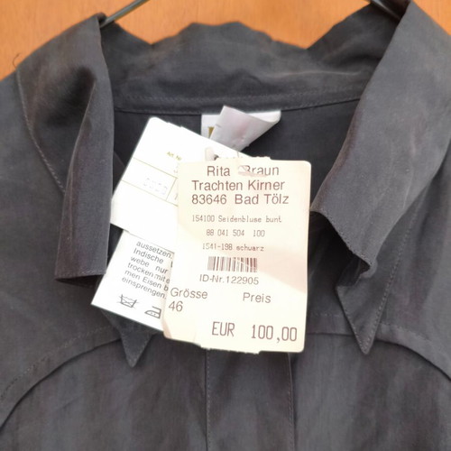Vintage silk shirt HESS Frackmann black, new, size 46