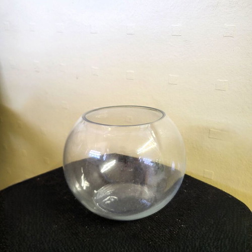 Set of 2 Glass Spherical Vases like new, white and transparent, 16cm