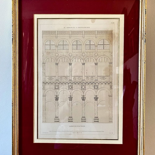 Lithograph with section of Saint Demetrios church in Thessaloniki like new