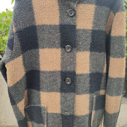 Checked coat unused, 50% viscose, one size, black and beige