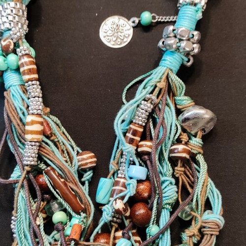 Handmade necklace with multiple turquoise cords Boho Statement like new