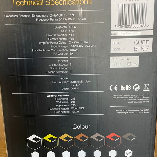 Crystal Acoustics Cuby 7 Bluetooth speaker like new, WiSound technology