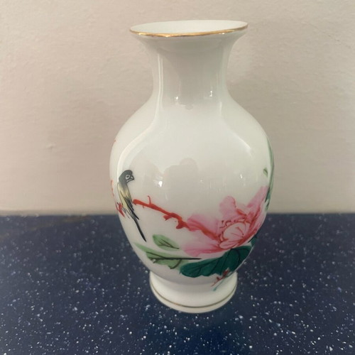 Set of 4 used Chinese Qianjiang Cai vases with birds and blossoms
