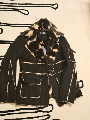 Leather suede jacket with synthetic fur La Redoute Collections size 10/38 like new beige brown
