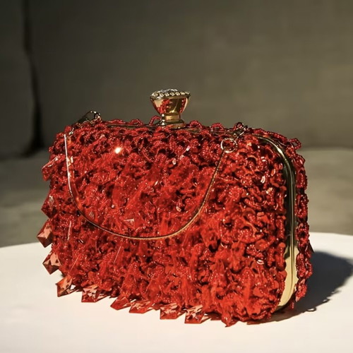 Red evening clutch bag, handmade