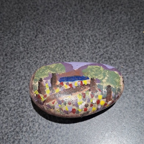 Handmade Painted Sea Stone Decorative Landscape 9.5x5.5 cm like new