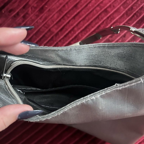 Metal handbag like new, gray with details