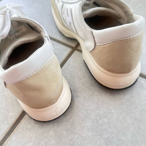 Hogan sneakers like new, white with suede leather and silver logo, size 38.5