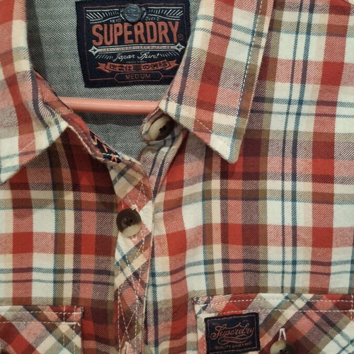Superdry plaid shirt medium used, red white blue
