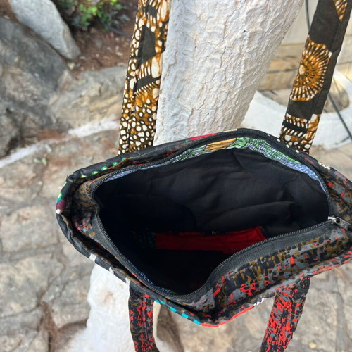 Handmade reversible patchwork shoulder bag, black multicolor