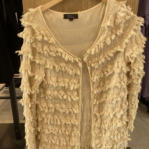 Cotton cardigan used, beige with fringe, one size
