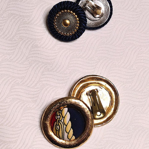 Vintage earrings set (2 pairs) like new, clip-on with fabric and metal