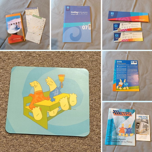 Athens 2004 Olympic Games Collectible Set like new, 7 pins, tickets, mousepad