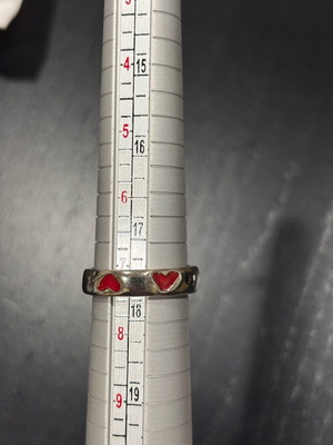 Silver ring with red hearts like new, size 55-56