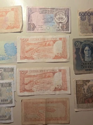 Foreign banknotes used, set of 11 pieces