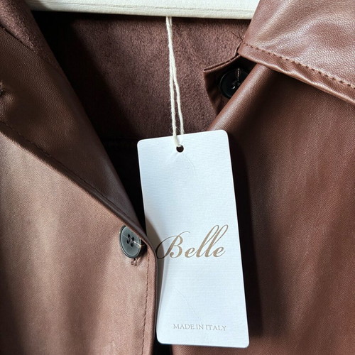Belle leatherette jacket new, brown with black lace trim