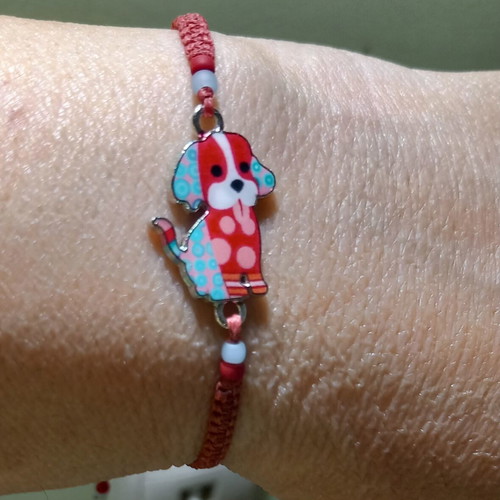 Macrame bracelet handmade, adjustable fit, red and turquoise