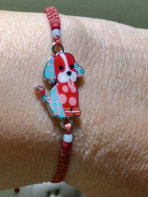 Macrame bracelet handmade, adjustable fit, red and turquoise