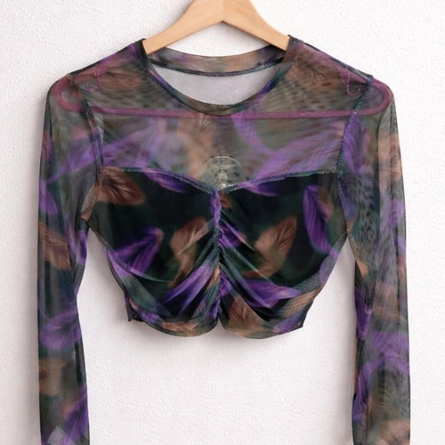 Sheer crop top like new, black and purple, size S
