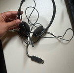 Wired computer headphones with microphone used
