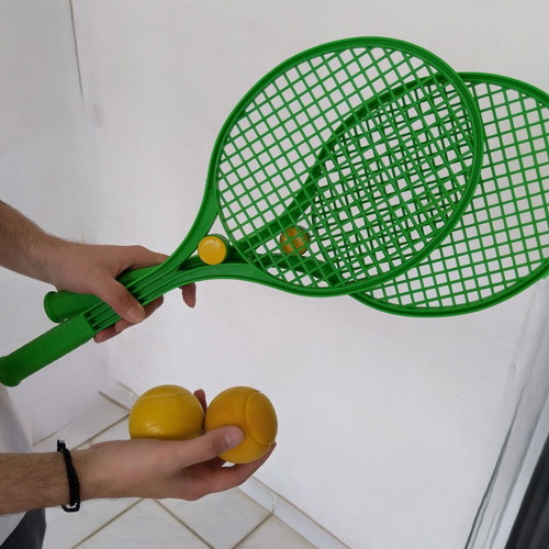 Plastic tennis rackets soft ball set of 2, like new, Italian origin