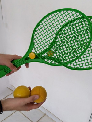 Plastic tennis rackets soft ball set of 2, like new, Italian origin