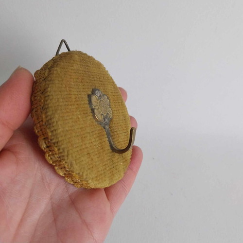 Vintage French hanger used, metal hook on velour base