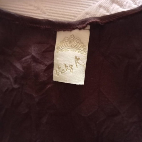 Vintage Y2K Vicky K Boho Top brown with embroidered coins and back tie, like new