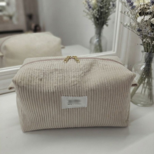 Handmade XL toiletry bag beige with scrunchie, new