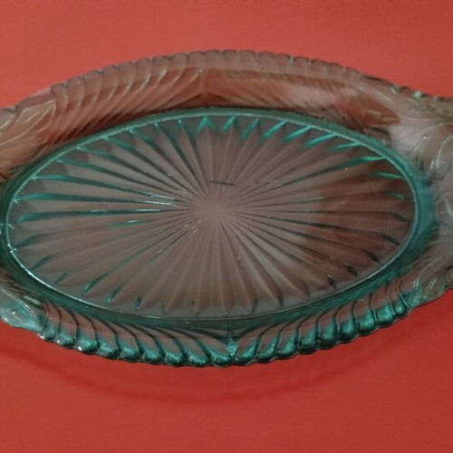 Vintage Green Depression Glass Art Deco Platter like new