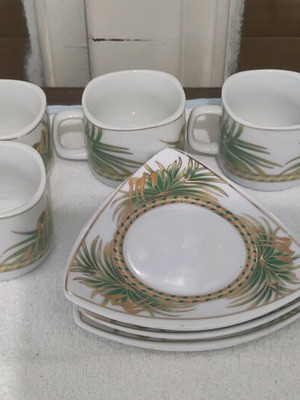 Greek coffee cups used, set of 4 cups with 3 saucers