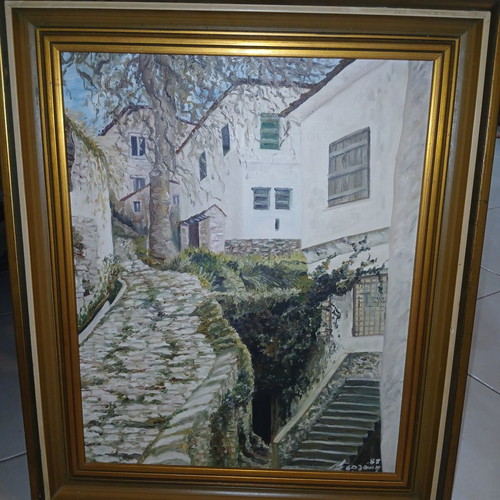 Oil painting traditional landscape 50x40 framed, M. Bozanis 88