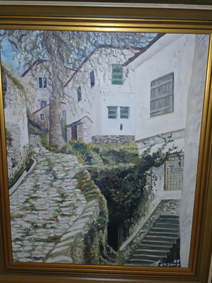 Oil painting traditional landscape 50x40 framed, M. Bozanis 88