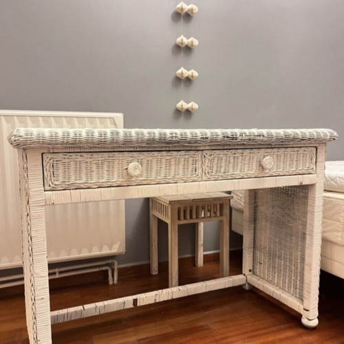 Bamboo desk with two drawers used, ecru color