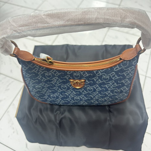 Pinko hobo bag, blue denim with brown leather details