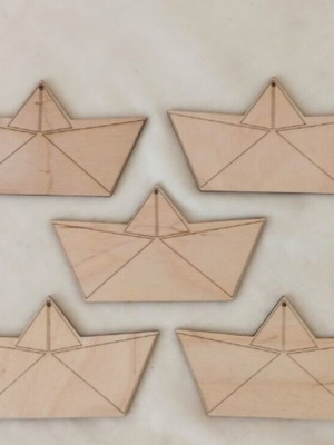 Ξύλινα καραβάκια Laser-Cut σετ 5 τεμαχίων για γούρια και χειροτεχνίες