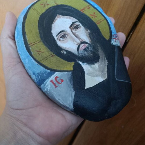 Christ Pantocrator stone new with acrylic paint