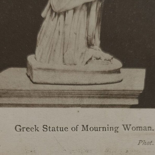 Postcard used Greek statue of mourning woman black and white