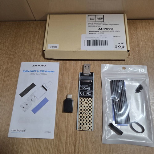 AnyoYo EC-SP02 Adapter for M.2 NVMe or NGFF SATA SSD to USB New
