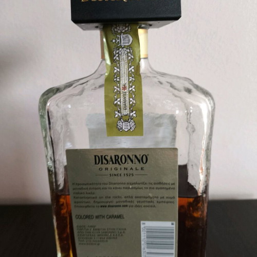 Amaretto Disarono original liqueur used, about half missing