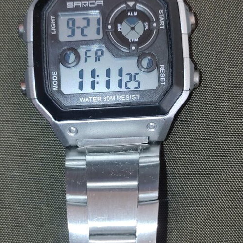 SANDA men's LED digital watch used, stainless steel, black and silver