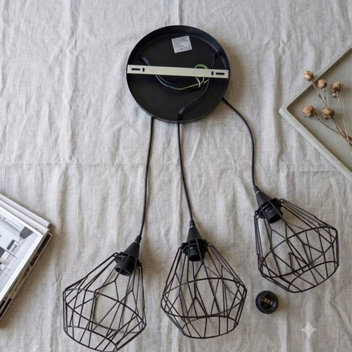 Industrial black three-light ceiling pendant lamp like new