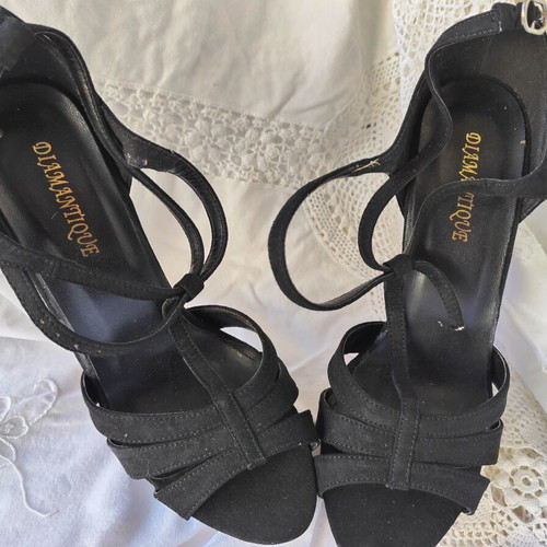 Diamantique black suede pumps used, size 37, 12 cm heel