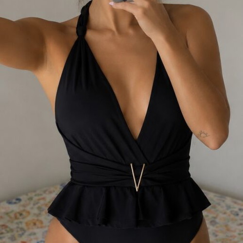 Lisca black one-piece swimsuit like new with gold detail