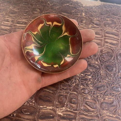 Vintage Handmade Copper and Enamel Trinket Dish 1960s-70s Like New