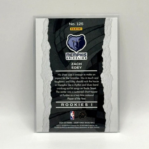 Panini Court Kings Zach Edey Rookies Level 1 Memphis Grizzlies RC card new