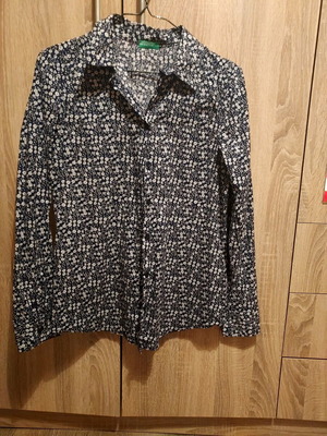 Benetton XS cotton shirt like new, black and white