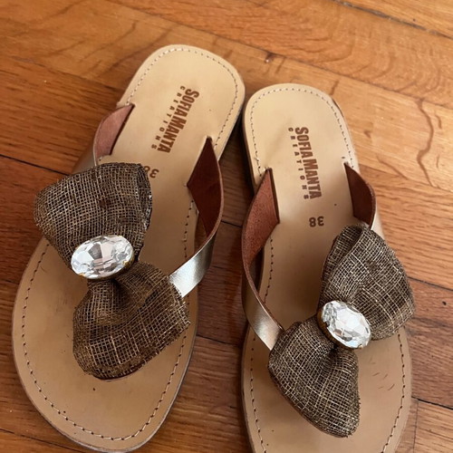 Sofia Manta sandals used, size 38, beige and gold