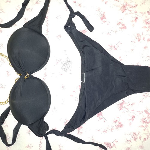 Bikini swimsuit with chain necklace and gift pouch new, black, size M
